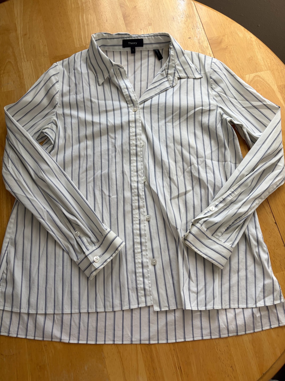 Theory White Shirt with Navy Stripe Detail